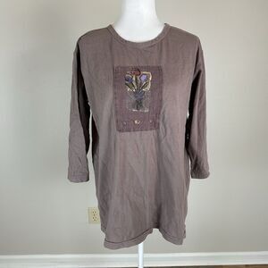 Chalet Et Ceci Top Women's Sz Large Oversized Lagenlook USA Artsy Floral Tunic